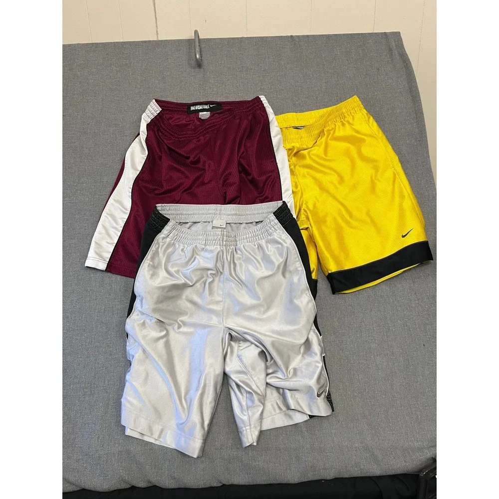 Nike Basketball Shorts Bundle Mens Maroon Yellow Silver Athletic Mesh Lot 3 Pair